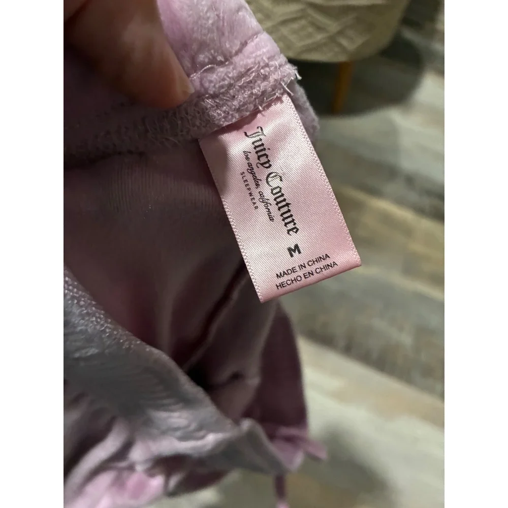 Juicy Couture Pink Velour Pajama Set Short Sleeve Top and Shorts Logo Print M